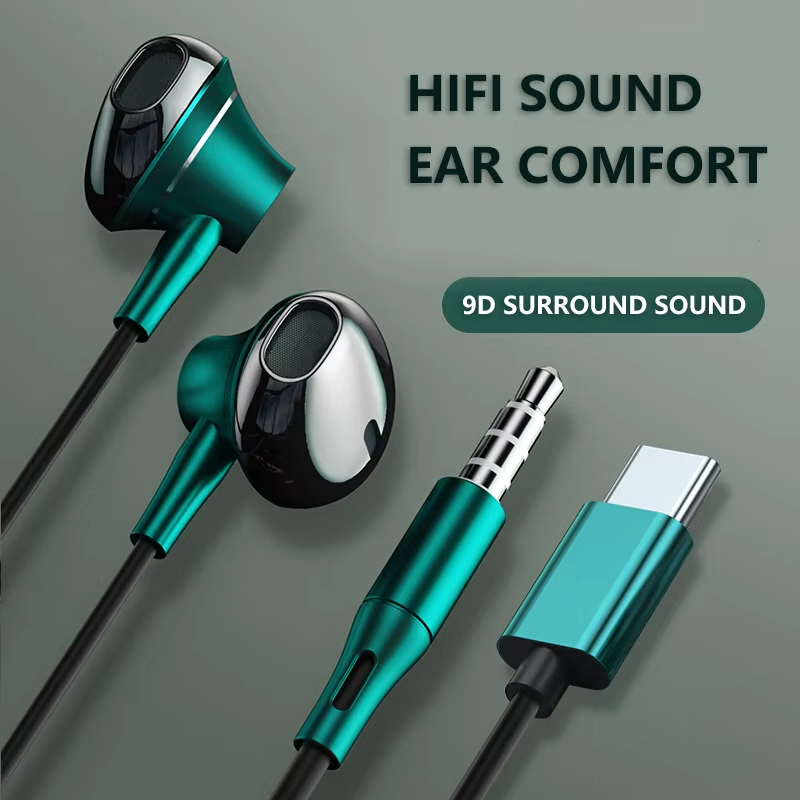 9D Bass Stereo Type C and 3.5m - Wired Earphone Mic ulasan dan harga
