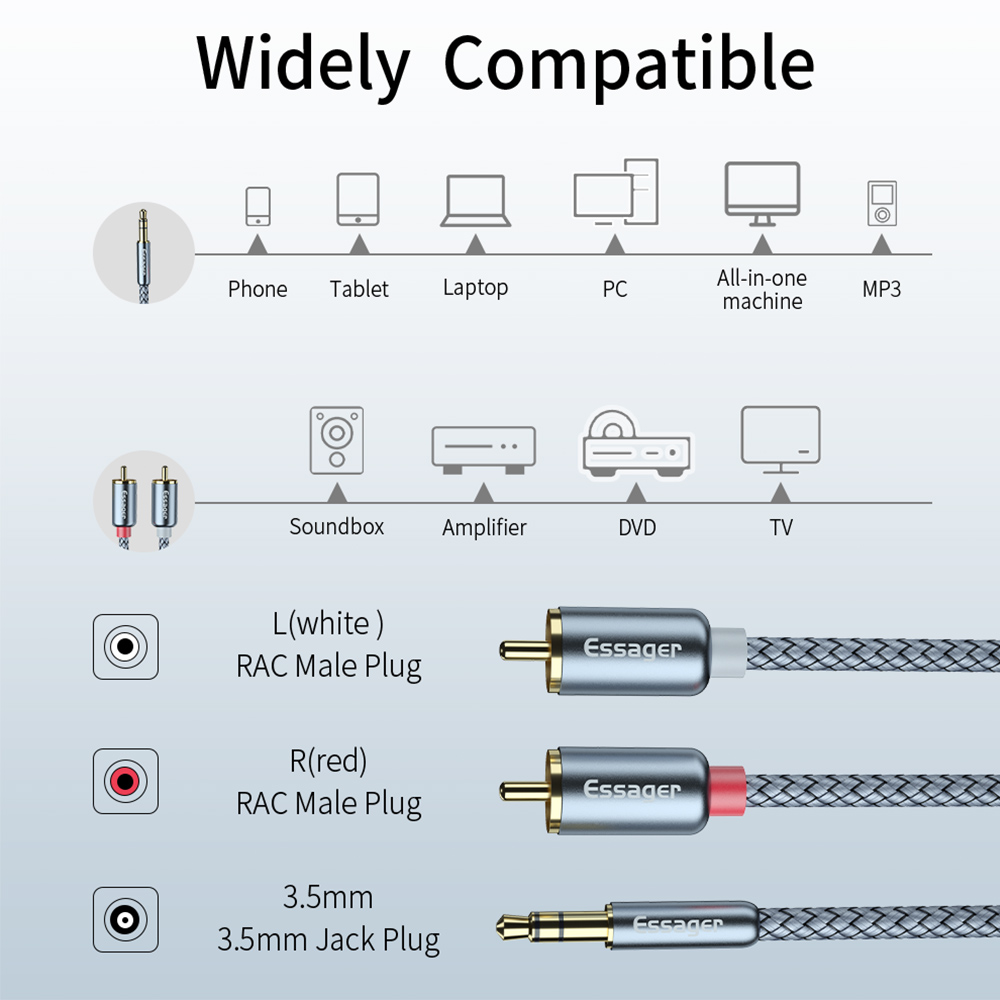 Essager RCA Audio Cable Jack 3 - Audio Splitter Y ulasan dan harga